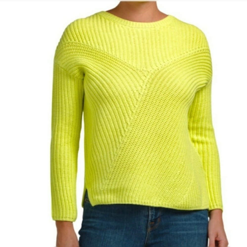 RACHEL ZOE Crewneck Cableknit Sweater - Neon Green